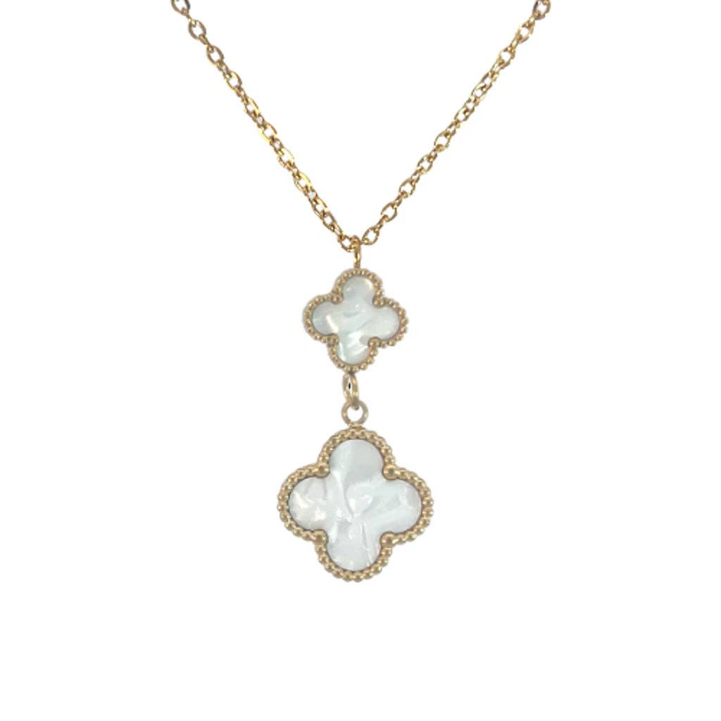 18K gold-plated double clover necklace with white enamel by Atelier Épure elegant, timeless, and effortlessly refined.