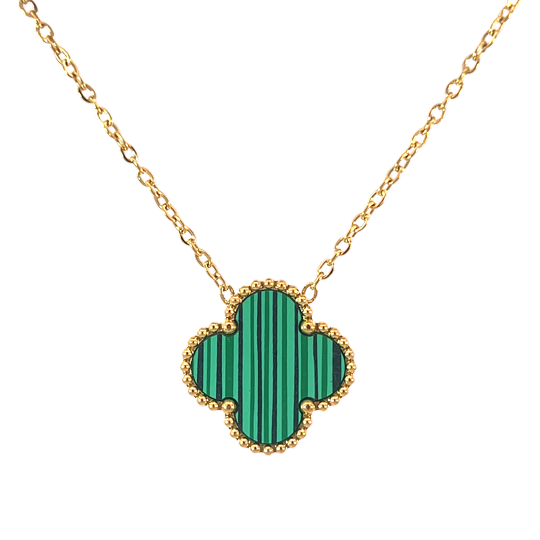 18K gold-plated clover necklace with green enamel by Atelier Épure elegant, timeless, and effortlessly refined.