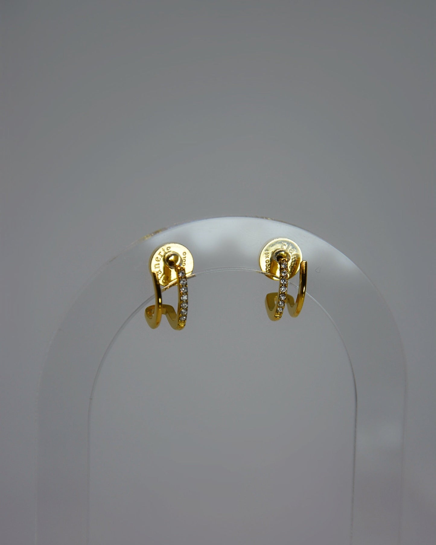 Rivea Earrings 18K gold-plated double hoop studs with sparkling cubic zirconia accents, designed for subtle, timeless elegance in the Atelier ÉPURE signature style.